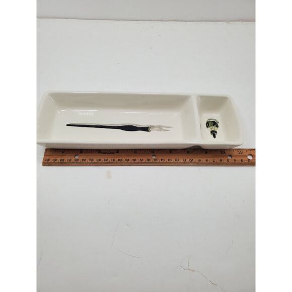 Rae Dunn By Magenta WRITE Pen Holder 2 Compartment Tray White Ivory Artisan - Picture 3 of 5